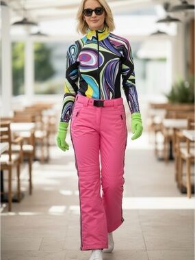 Emilio Pucci Pink Ski Pants with Multicolor Side Stripe